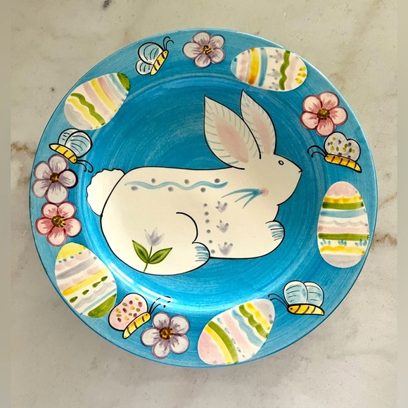 Vintage Laurie Gates 2000 Bunny/Butterfly/Easter Egg Plate Blue Pastel Holiday - Picture 1 of 5